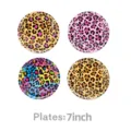 Nahaufnahme von vier 7-Zoll Leopardenmuster Papptellern mit bunten Motiven für Party. - 7 Zoll 10 STK / Gold Leopardenmuster