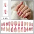 Press on nails 24pcs french pink gradient floral false nails acrylic fake nail art tips - Glue Type / 24 Pcs/Set / French Pink Gradient 3D Flower (Y-626)