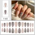 Almond press on nails set with classy leopard print design, fake nail tips for daily use. - Glue Type / 24 Pcs/Set / Leopard Print (Y-622)