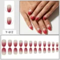 Short round press-on nails red ombre gradient fake nail set 24 pieces reusable manicure - Jelly Glue Type / 24 Pcs/Set / Red White Gradient (Y-612)