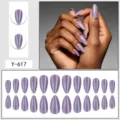 Glossy purple almond press-on nails set shimmering false nail art tips for daily wear 24pcs - Glue Type / Flashing Purple Cat Eye (Y-617)