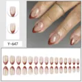 Press-on nail set with red French tips and chic gold wavy line designs for daily chic look. - Glue Type / 24 Pcs/Set / Classic French Red Edge Gold Lines (Y-647)