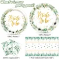 Set de vaisselle de fete de mariee eucalyptus avec assiettes en papier et nappes. - Ensemble de 4 Pièces (Assiettes+Serviettes+Nappe) / 7po 10+9po 10+Serviette 20+Nappe 1