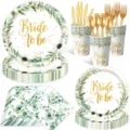 Set Vaisselle Fête Enterrement Vie de Jeune Fille Eucalyptus Assiettes Gobelets Serviettes - Ensemble 7 Pièces (Avec Couverts) / 7 pouces 10+9 pouces 10+Gobelets 10+Serviettes 20+Couverts 30
