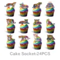 Bunte Regenbogen-Leoparden Cupcake Topper 24 Stück, neonfarbene Party Kuchen Dekorationen für Feiern. - Kleine Cupcake-Aufsätze (24er Set)