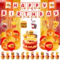 Geburtstagsparty Dekoration Set mit süßem Fast Food Burger und Pommes Motiv für Kinder. - Dekor 6-teiliges Set - Burger