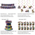 Buntes Neon Leopard Party Deko Set mit Geburtstagsbanner und Kuchentopper für Feiern. - 4-teiliges Set - Party-Dekoration