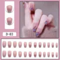 Gradient pink press-on nails with shiny glitter and heart crystal decorations, 24pcs. - Pink Gradient Glitter 3D Heart Style (D-83) / 24 Pcs/Set