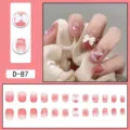 Sweet pink gradient press on nails featuring cute white bow and pearl decorations, set. - Pink Gradient 3D Bowknot Pearl Style (D-87) / 24 Pcs/Set