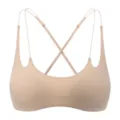 Closeup detail view of the seamless nude wireless bra featuring delicate crisscross back straps. - Tops / Nude / 70B