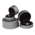Grey round brushed leather jewelry box set for rings and necklaces elegant display - Ring Box / Silver Gray