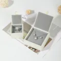 Elegant velvet jewelry box set for rings, necklaces, and earrings with flip top design. - Ring Box 6*6*4cm / Off White