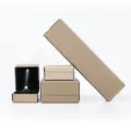 Brushed LED jewelry box set champagne gold PU leather ring pendant gift packaging box - Pendant Box / Gold