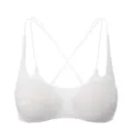 Detail view of the white wireless bralette featuring double thin cross back straps. - Tops / White / 70B