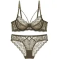 Sexy green lace sheer unlined bra and panty lingerie set for women comfortable underwear - Set / 70A / Green