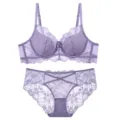 Ensemble de lingerie en dentelle sexy française, soutien-gorge et slip violet, vue principale - 70B / Haut et Pantalon / Violet