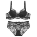 Ensemble de lingerie sexy en dentelle noire, soutien-gorge souple et fin, style français élégant. - 70B / Haut et Pantalon / Noir