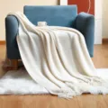 Knitted throw blanket with pineapple grid texture, cozy sofa cover for living room nap use. - Pineapple Warp Knitted - Cream White