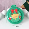 Cute Christmas folding cushion hairbrush with reindeer design, portable travel hair comb. - Christmas Reindeer — Green