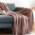 Knitted throw blanket for sofa cozy pineapple pattern fringe cozy couch cover home decor - 127*152+10*2cm Fringes - 580g / Pineapple Warp Knit - Dusty Pink