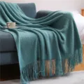 Cyan Pineapple Grid Knitted Throw Blanket Soft Cozy Sofa Blanket With Beautiful Tassels - Pineapple Warp Knit - Lake Green