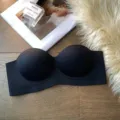 Strapless bra for women, non-slip half cup push up wireless seamless intimate underwear - S / Robe / Black