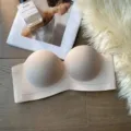Nude strapless bra, seamless anti-slip half cup design for women, comfortable daily wear. - S / Robe / Dusty Pink