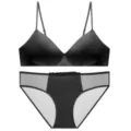 Conjunto de sujetador y braguita de satén negro, lencería fina para mujer imagen principal. - S / Parte superior e inferior / Negro
