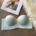 Strapless bra anti-slip half cup push up seamless undergarment for women solid color variant - Cream Green