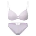 Lichtpaarse lingerie-set met voorsluiting, dunne dubbele bandjes en bijpassend slipje. - 70B / Top En Broek / Paars