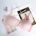 Seamless pink wireless bra with cross thin straps, comfortable push-up strapless design for women. - 70B / Tops / Pink