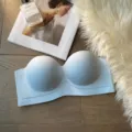 White strapless seamless bra, anti-slip half cup push-up invisible undergarment for women - Light Blue