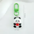 Mignon porte-clés panda de dessin animé avec mousqueton vert, adorable pendentif de sac. - Panda tenant une pomme
