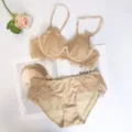 Conjunto de sujetador y bragas de encaje sexy en nude, lencería floral ligera para mujer. - 70B / Conjuntos / Color Piel