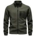 Men's Green Fleece Jacket Full Zip Stand Collar Casual Outerwear Winter Warmth - S / Tops / Army Green