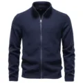 Chaqueta de forro polar azul marino con cremallera para hombre, cuello alto, detalle. - S / Tops / Azul Marino