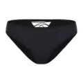 Detailweergave zwarte dames laaggesneden slip, ademend hol kruisbandontwerp, fijne stof. - S / Bottoms / Zwart