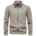 Chaqueta polar con cremallera para hombre caqui cuello alzado abrigo invierno manga - S / Tops / Camel