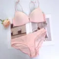 Dames sexy franse bh en slip lingerieset in roze, comfortabele dunne cup, draadloos ontwerp. - 70B / Top en Broek / Roze