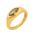 Anillo de plata de ley bañado en oro con un impresionante cristal amarillo talla marquesa. - Talla 6 / Piedra Verde (DR396G+GR)