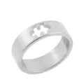 Silberner Edelstahl Puzzle Cutout Paar Ring, minimalistischer modischer Unisex Finger Schmuck. - Breite geometrische Ringe in Stahlfarbe / Größe 6