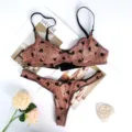 Franse sexy lingerie set van gevlokt kant voor dames, transparante bh en string. - S / Set / Koffie