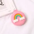 Pink folding hair brush cute 3d rainbow cloud design portable pocket makeup comb for girls - Pink Base - Rainbow