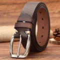 Men brown leather belt casual genuine cowhide metal pin buckle vintage pants belt variant - Coffee / 105cm