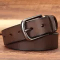 Men's Vintage Genuine Leather Belt Classic Metal Pin Buckle Casual Jeans Belt Brown - 105cm / Coffee