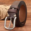 Men's Vintage Genuine Leather Belt Casual Cowhide Metal Pin Buckle Jeans Belt For Men - Coffee / 105cm