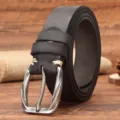 Men's genuine leather belt vintage pin buckle casual business black cowhide waist strap - Black / 105cm