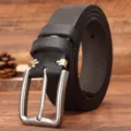Men vintage genuine leather belt casual solid cowhide waist belt with metal pin buckle. - 105cm / Black