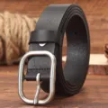 Schwarzer Echtleder Gürtel für Damen mit silberner Dornschließe Retro Taillengürtel SKU - 105cm / Schwarz