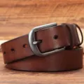 Men's Genuine Leather Belt Dark Brown Retro Pin Buckle Casual Jeans Belt Variant - 105cm / Red Brown